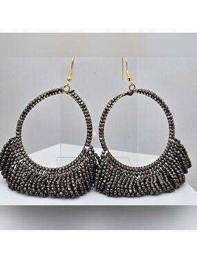 Ink + Alloy Handmade Beaded Hoop Earrings Matte Silver Lightweight Boho 3”